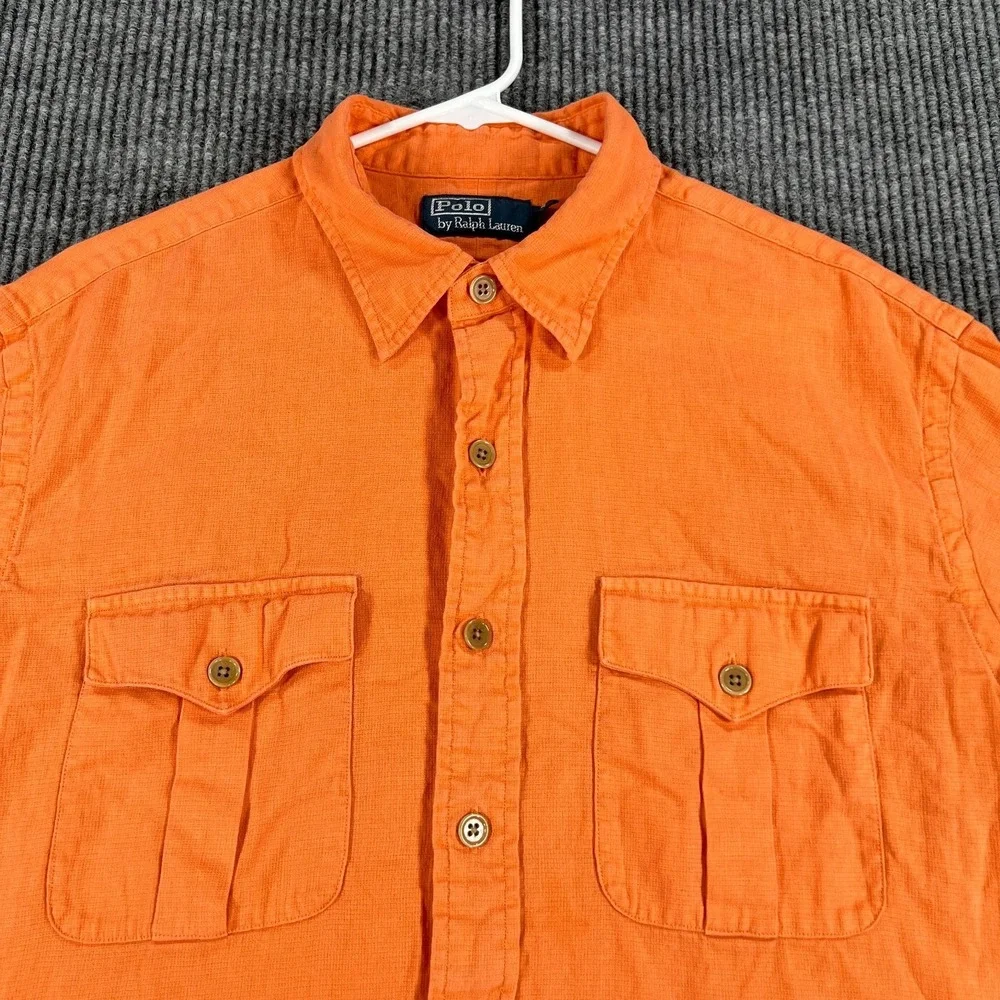 Polo Ralph Lauren Shirt Mens XL Extra Large Orange Short Sleeve Work Pockets